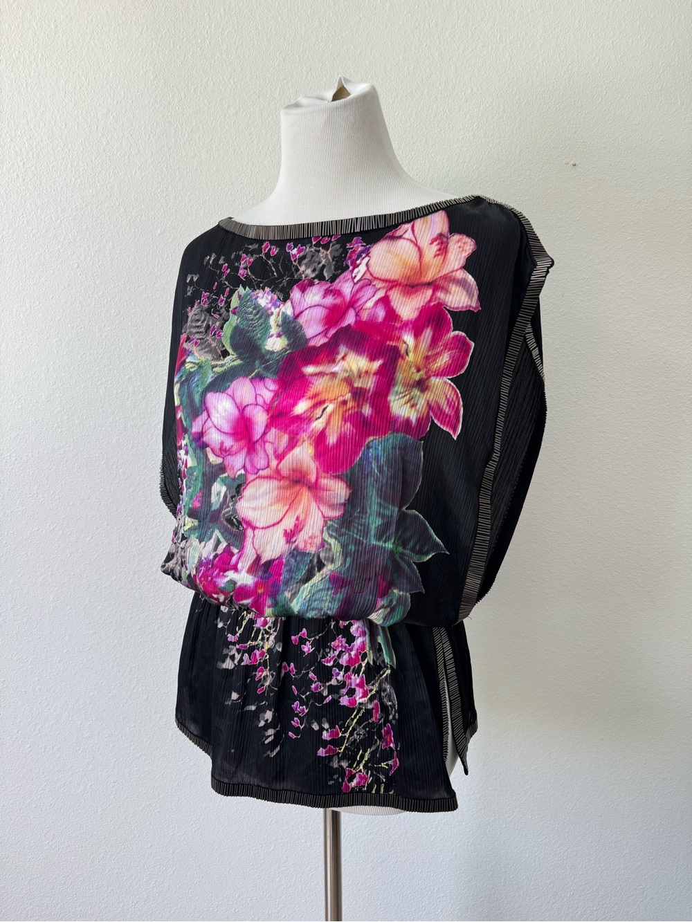 Bebe Silk Floral Cinched Blouse